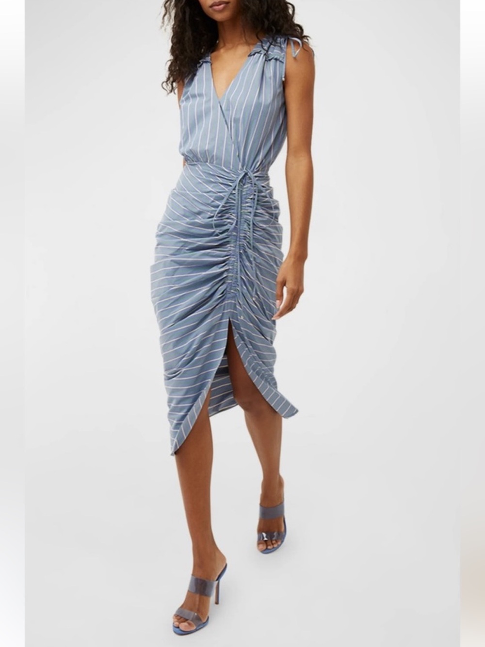 Veronica Beard Teagan Striped Wrap Midi Dress Blue White Size 2 - Picture 3 of 11